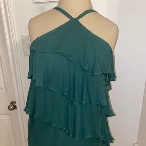 Anthropologie high neck green ruffle top